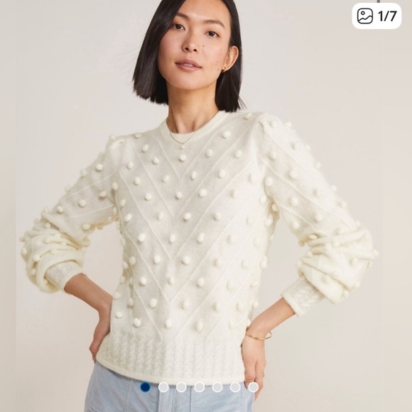 Vineyard Vines White Pom-Pom Crew Neck Sweater - Picture 1 of 4